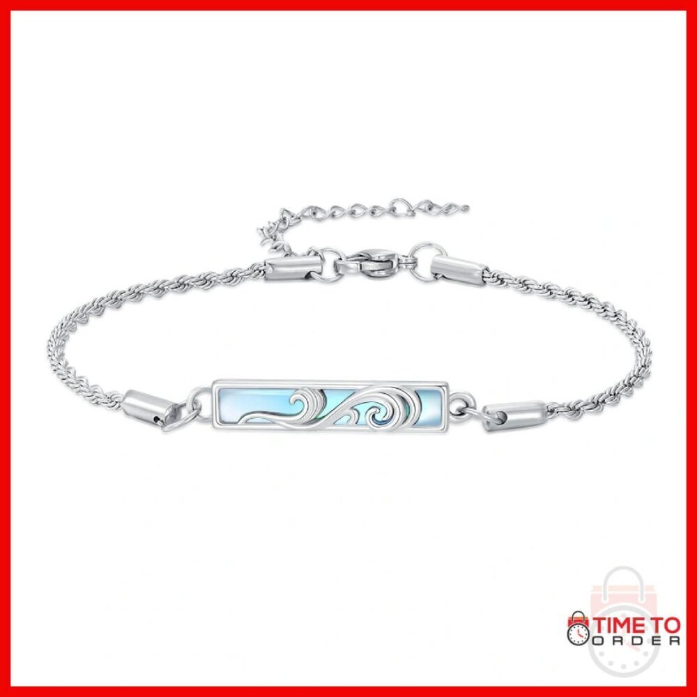 925 Sterling Silver Adjustable Bracelet Anklet with Abalone Shell Charm